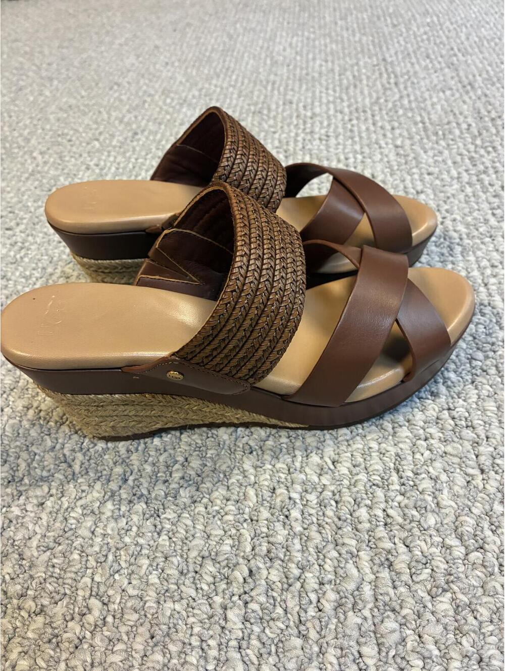 UGG Adriana Brown Leather Slide Sandals Size 8 New With Box - Picture 8 of 11